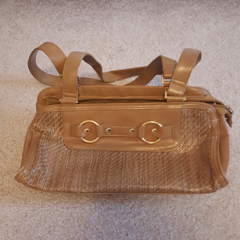 Luca Ferri Collection Light Brown Wicker Fabric Purse